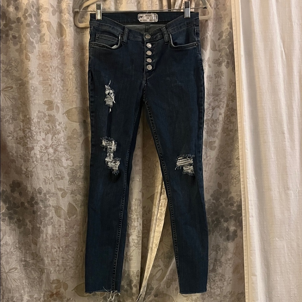 Free People Midnight Blue Skinny Distressed Jeans